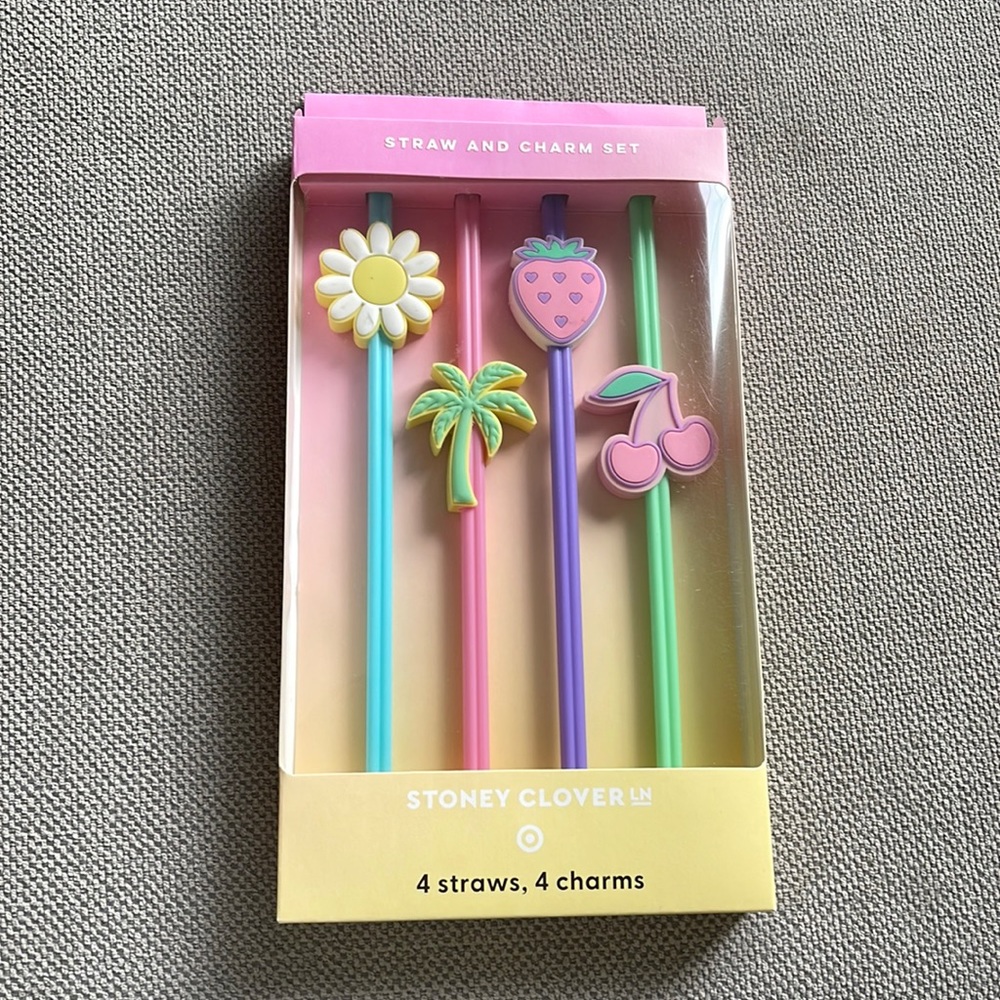 NIB STONEY CLOVER STRAW AND CHARM SET